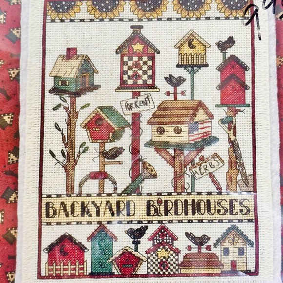 Vintage Dimensions Debbie Mumm "Backyard Birdhouses" Cross Stitch Kit (1995) - Picture 2 of 7
